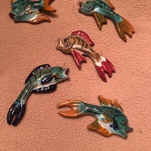 Vibrant Ceramic Italian Hand Painted Hanging Fish Set Of 5